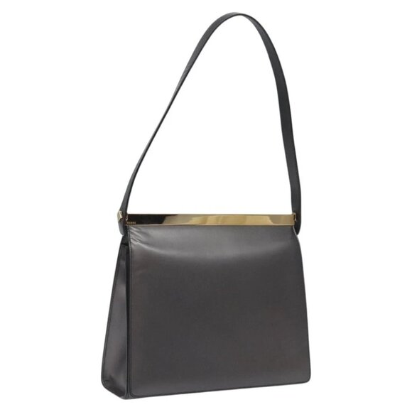 GUCCI Shoulder Bag Leather Gray Gold Auth JB010V - Picture 1 of 15
